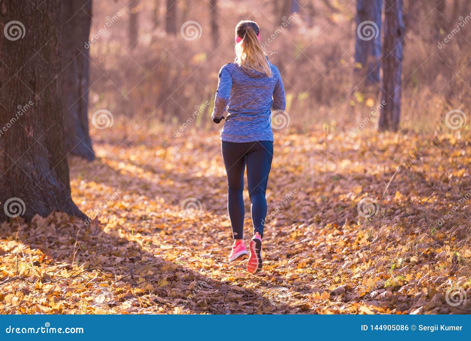 Back View of Running Girl in Autumn Park. Stock Photo - Image of ...