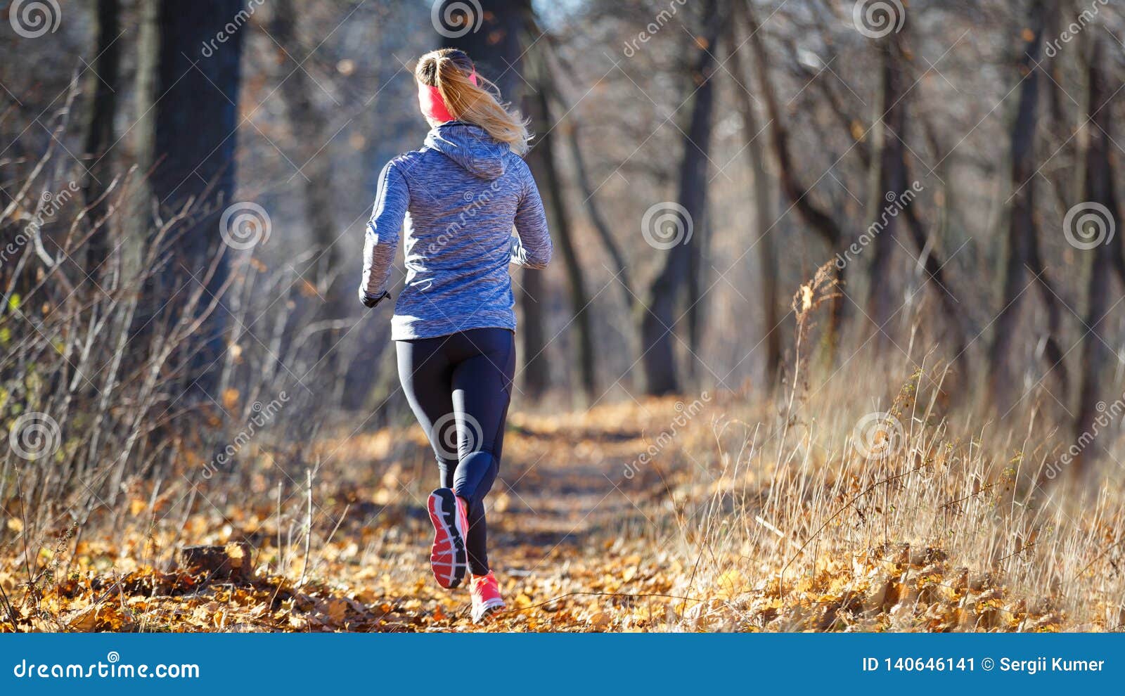 Back View of Running Girl in Autumn Park. Stock Image - Image of ...