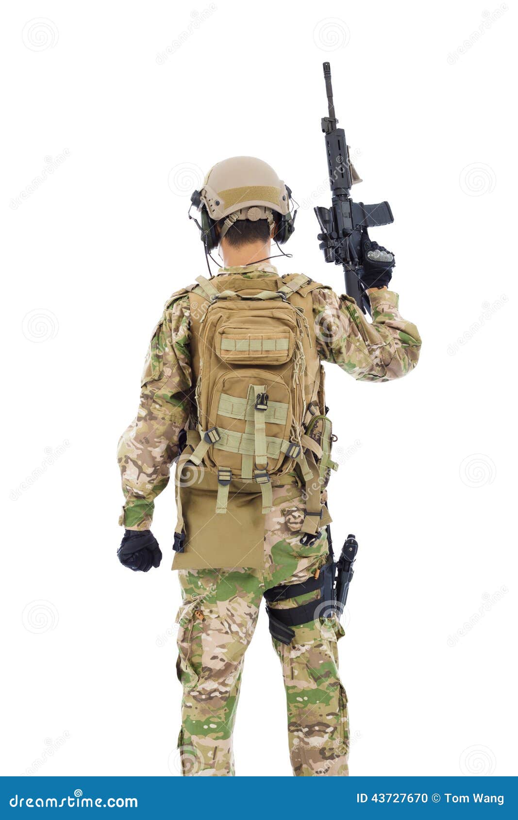 Back View Of Soldier With Rifle Or Sniper Stock Photo - Image: 43727670