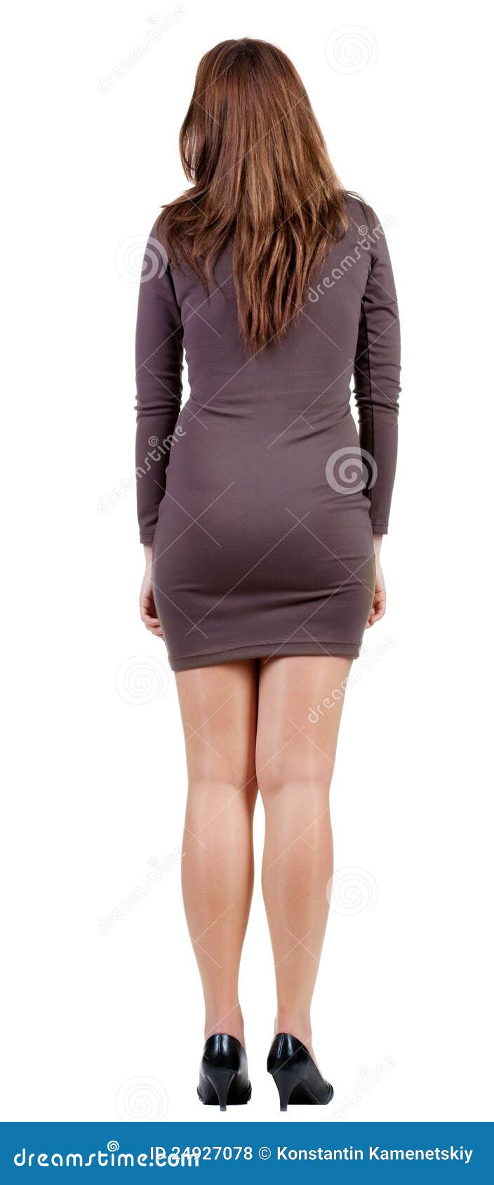 Back View Of Standing Beautiful Woman. Stock Photo - Image of brunette, kitten: 24927078