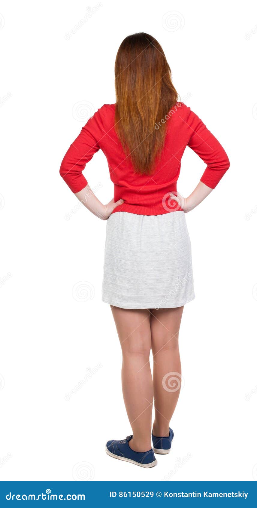 Back View Of Standing Young Beautiful Woman In Dress Stock Image