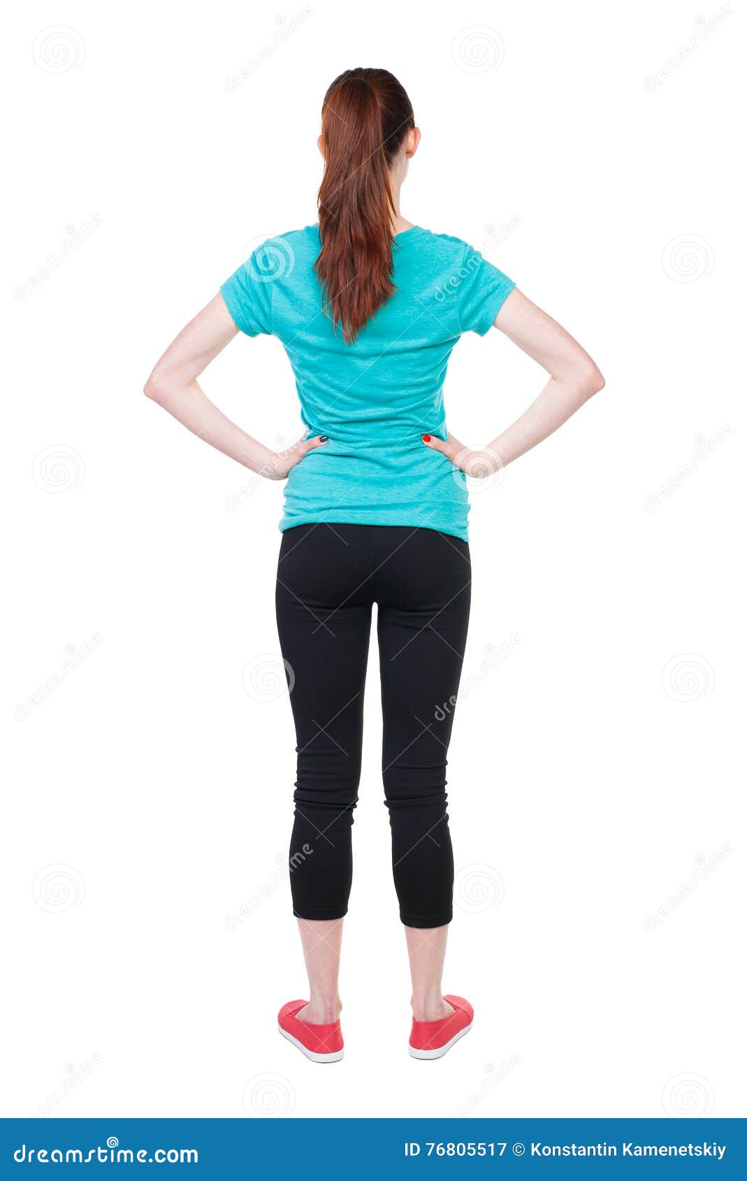 Back View Of Standing Young Beautiful Woman Girl Watching Stock Image