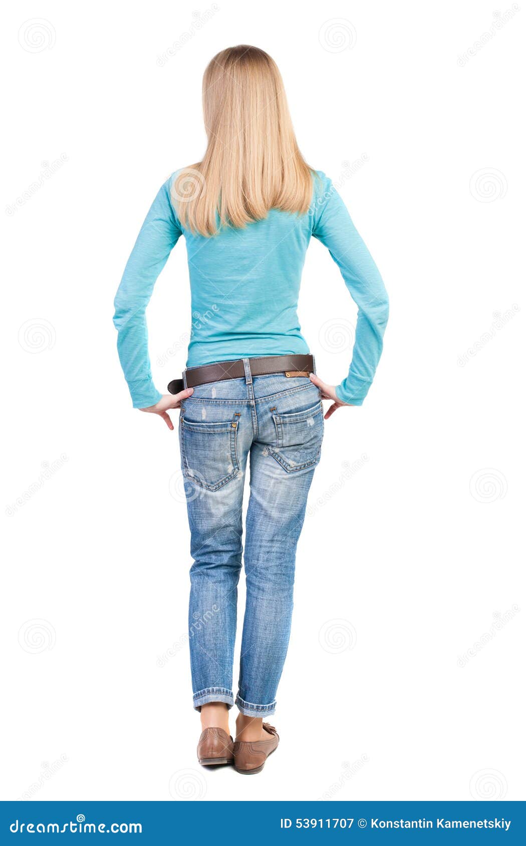 I m wearing my jeans. Woman in Jeans back view.