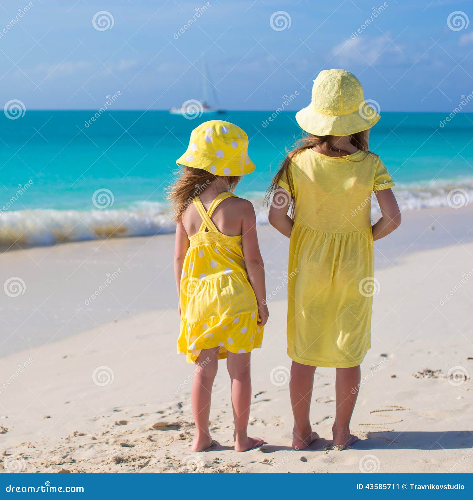 Back View of Two Adorable Little Girls on Stock Image - Image of ...