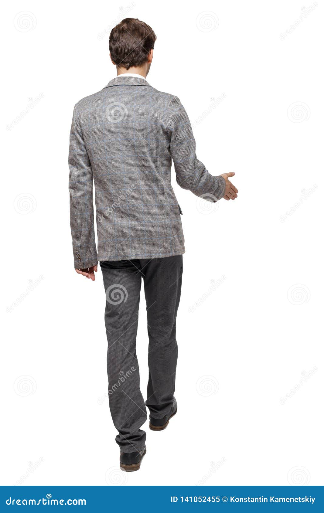 Back View of a Walking Businessman Who Stretches His Hand for a ...