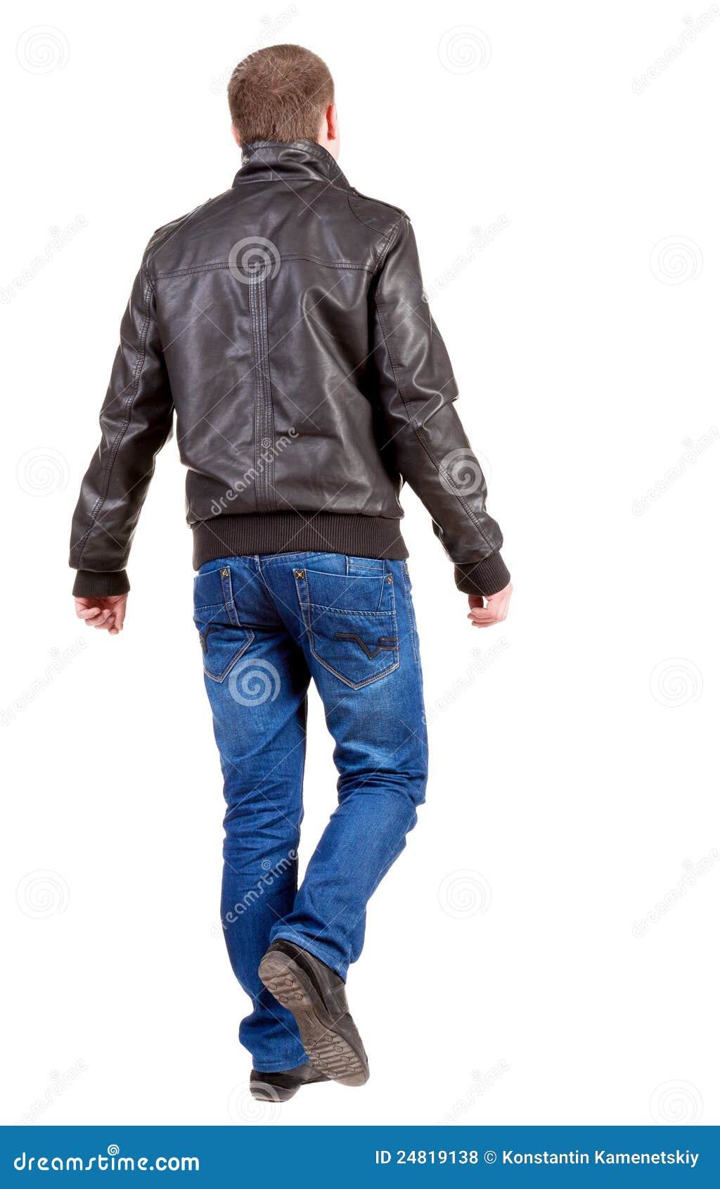 Back View Of Walking Handsome Man In Jacket. Royalty Free Stock Photos