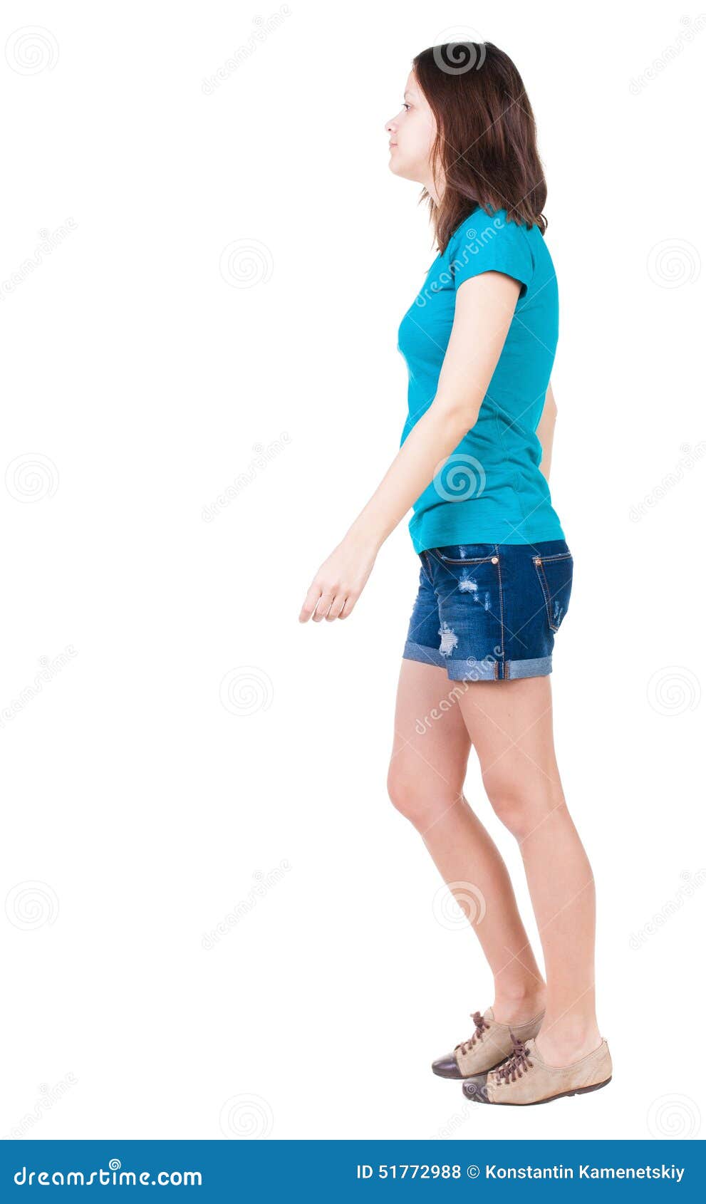 Cute Tan Tight Top - Short Shorts - Back Side View Stock Photo by ©raykehoe  155070786