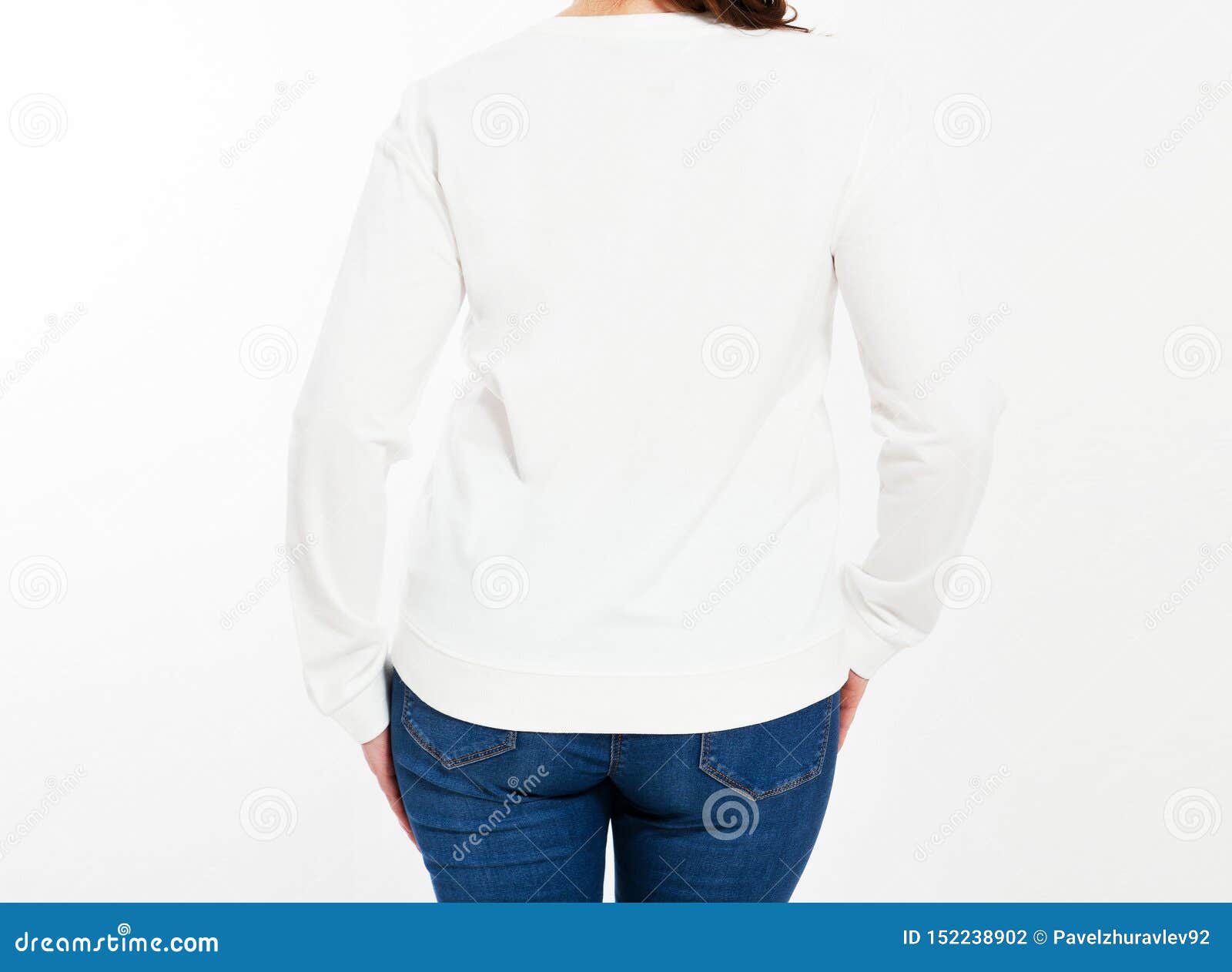 Download Back View White Pullover On A Young Woman In Shorts ...