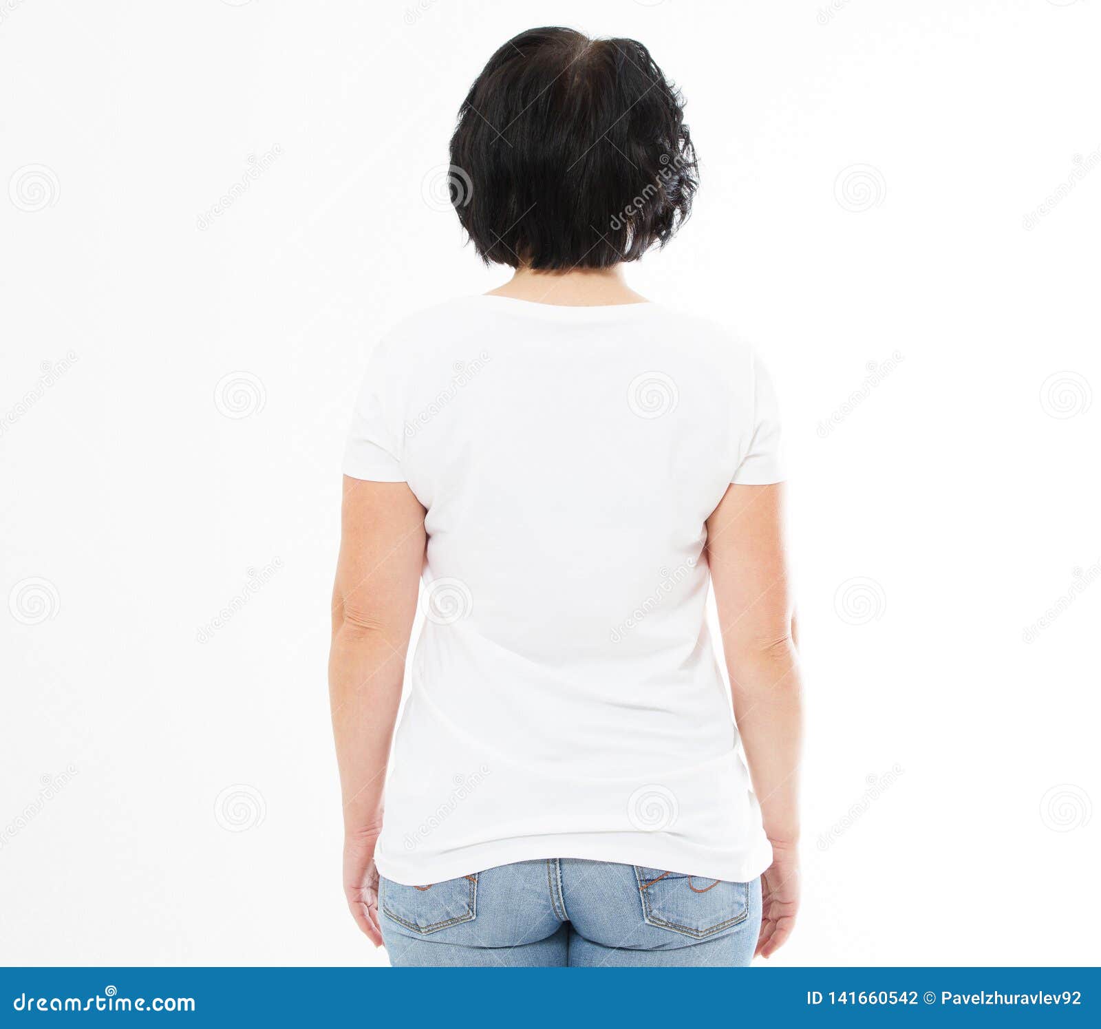 Download Back View - Woman In White T-shirt Isolated Mock Up, Copy ...