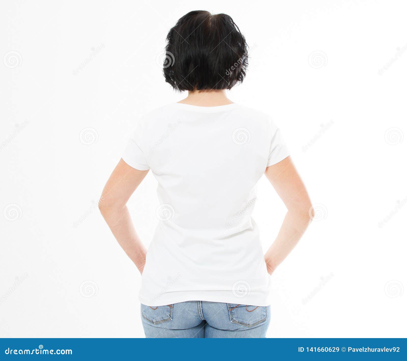 Download Back View - Woman In White T-shirt Isolated Mock Up, Copy ...