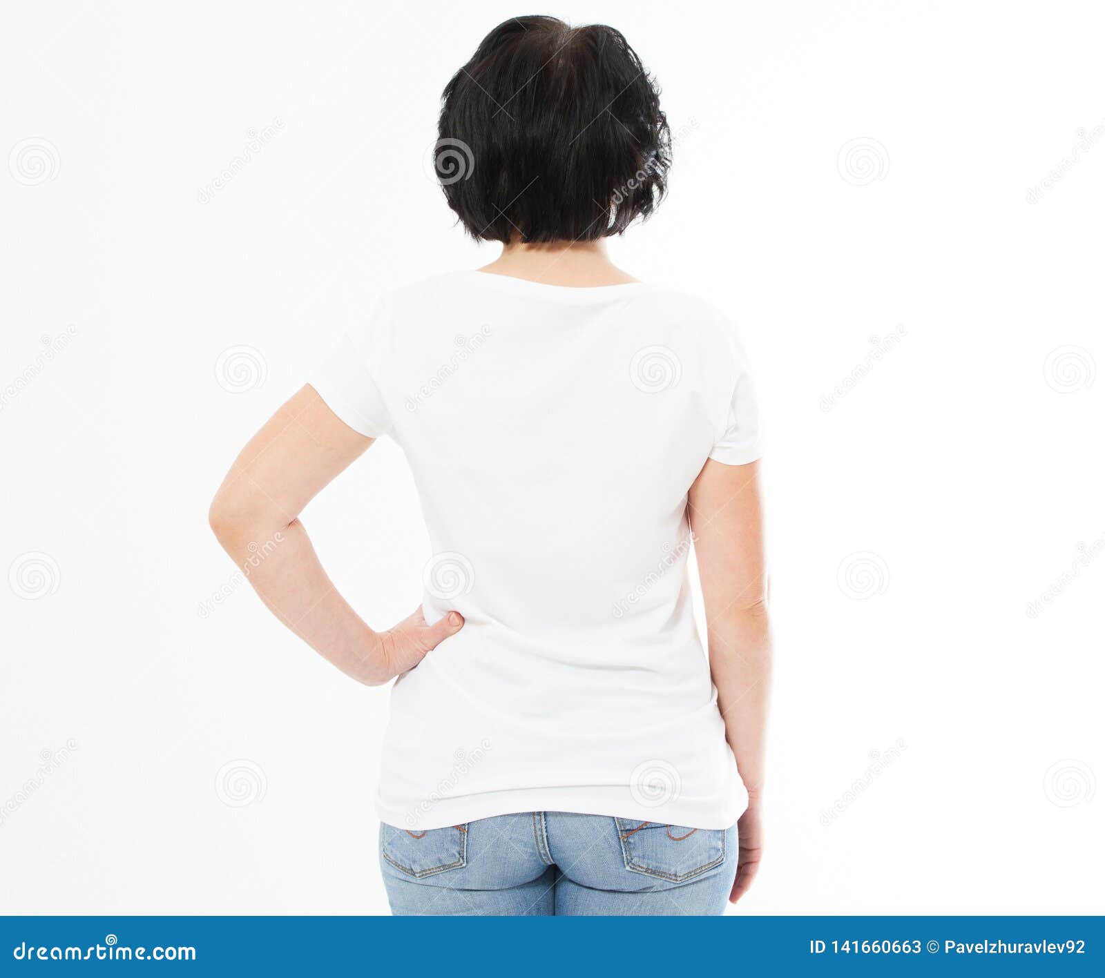 Download Back View - Woman In White T-shirt Isolated Mock Up, Copy ...