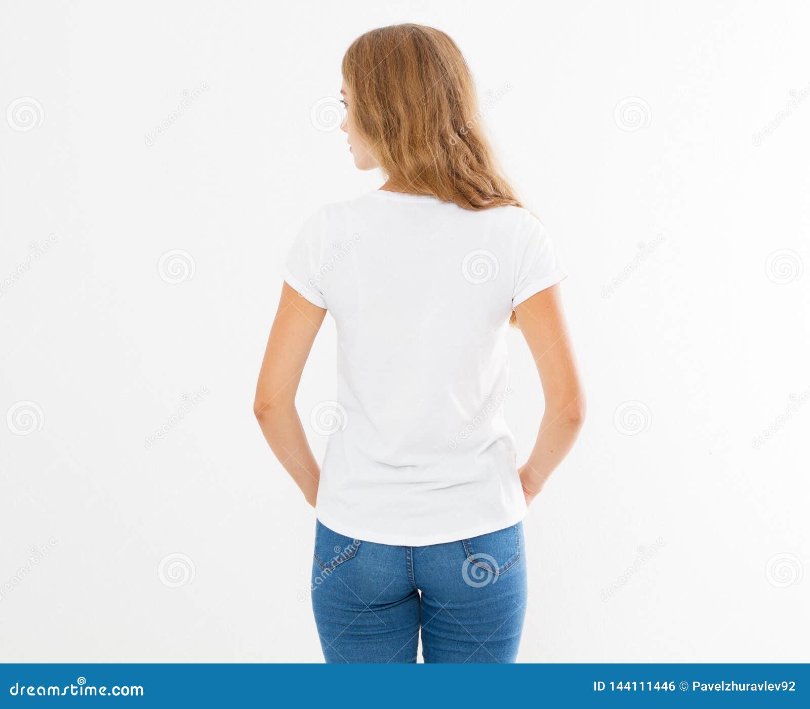 Download Back View: Woman In White T-shirt Mock Up Isolated, T ...