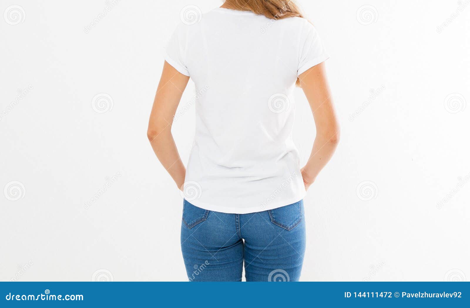 Download Back View: Woman In White T-shirt Mock Up Isolated, T ...