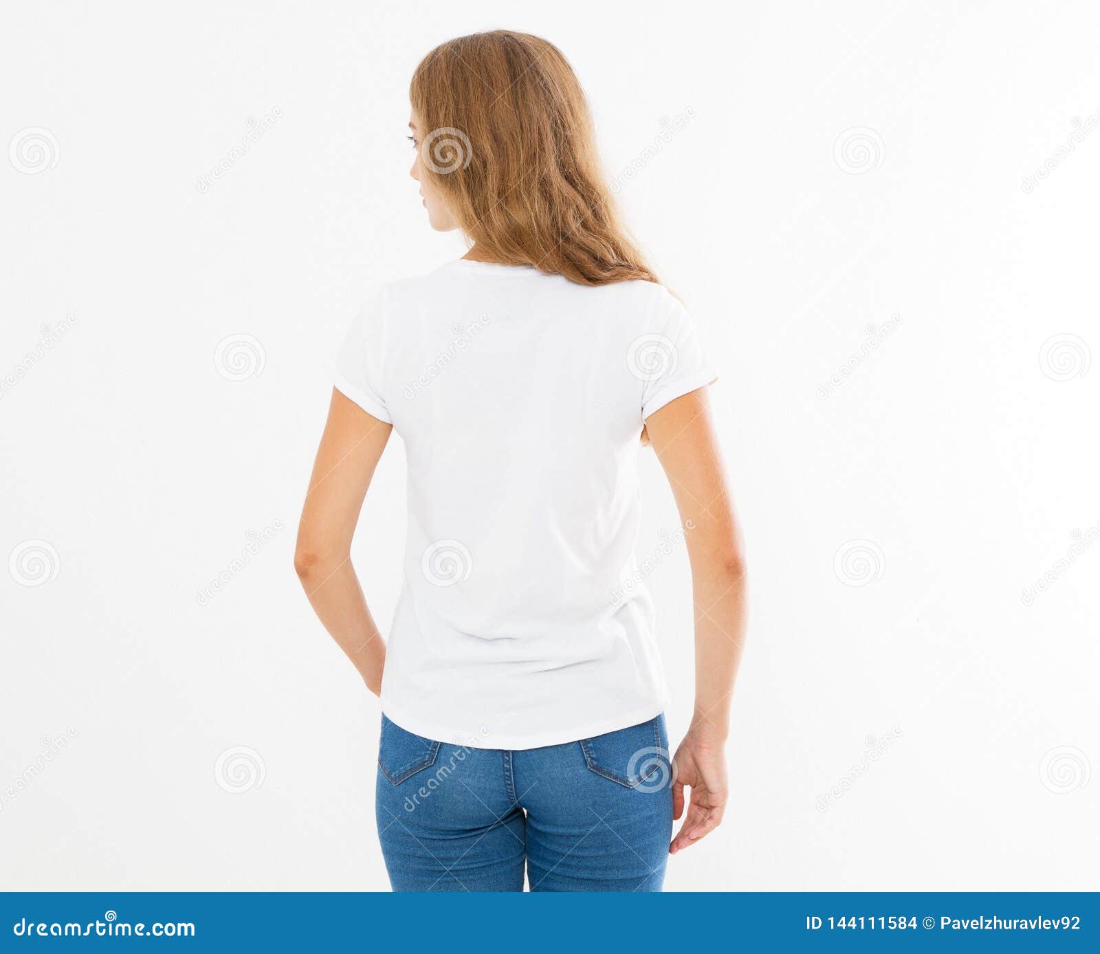 Download Back View: Woman In White T-shirt Mock Up Isolated, T ...