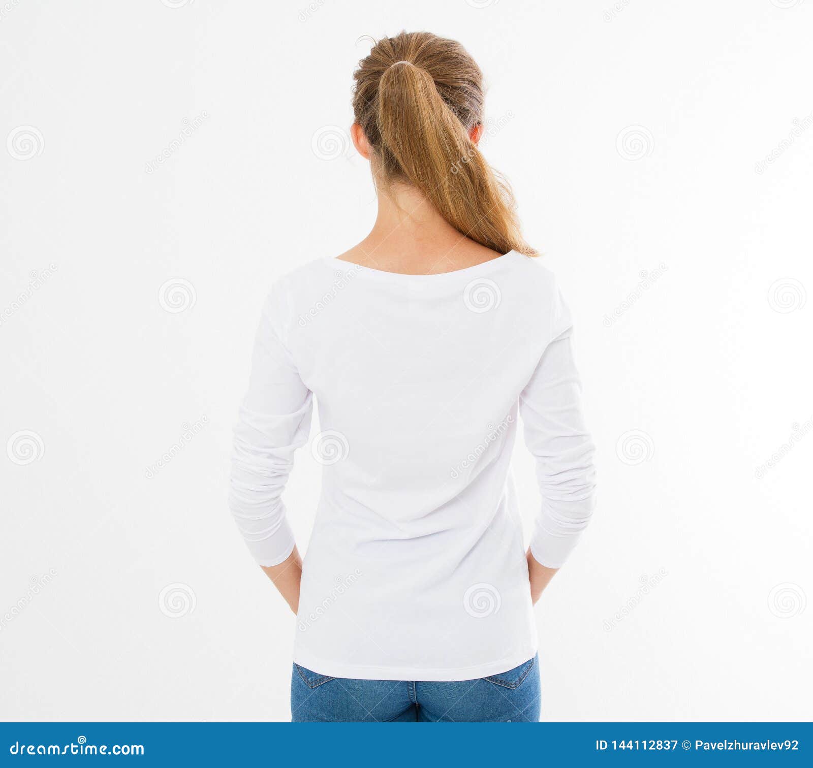 Download Back View: Woman In White T-shirt Mock Up Isolated, T ...