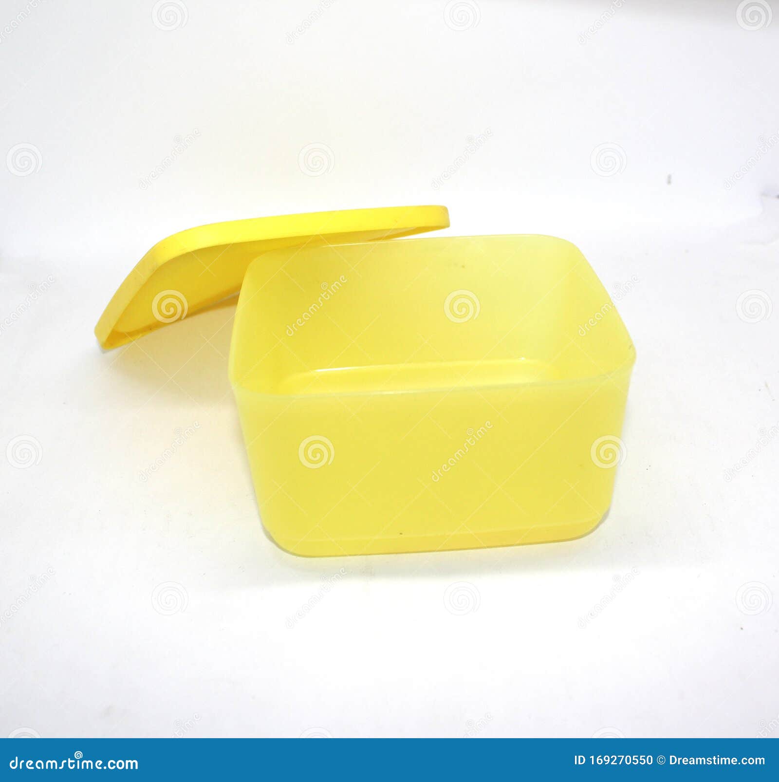 Back View of Yellow Plastic Container Isolated on White Background