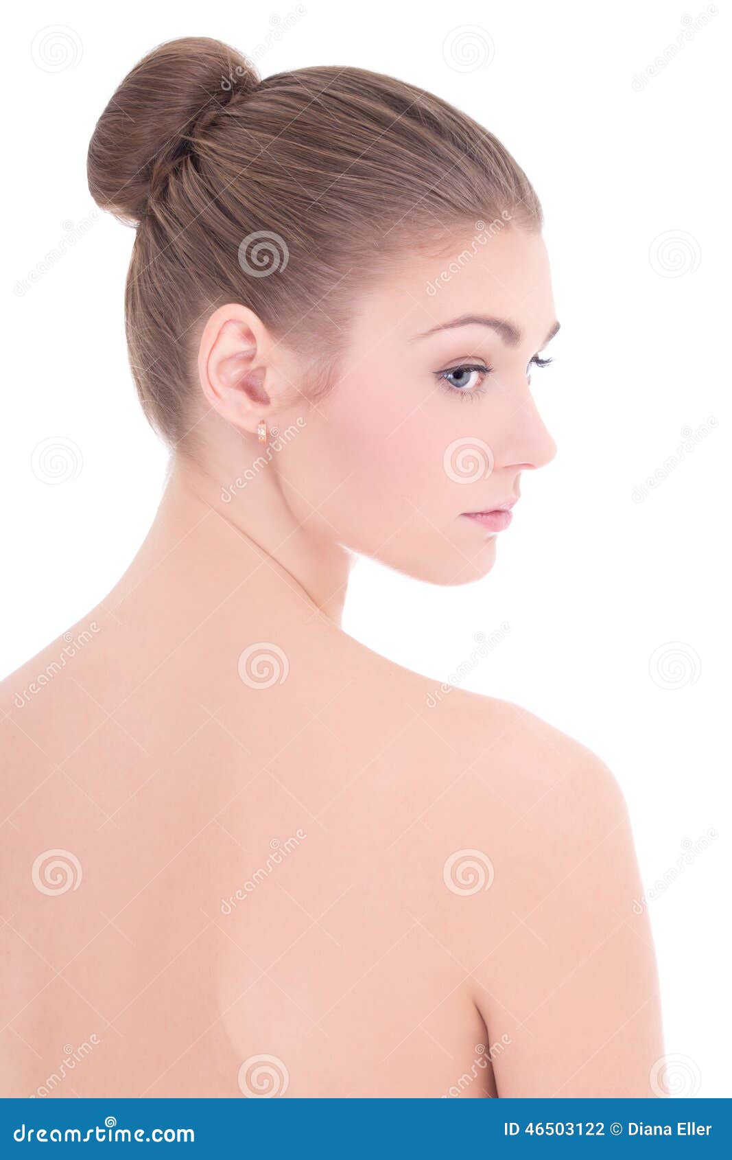 Back View Of Young Beautiful Woman Isolated On White Stock Photo