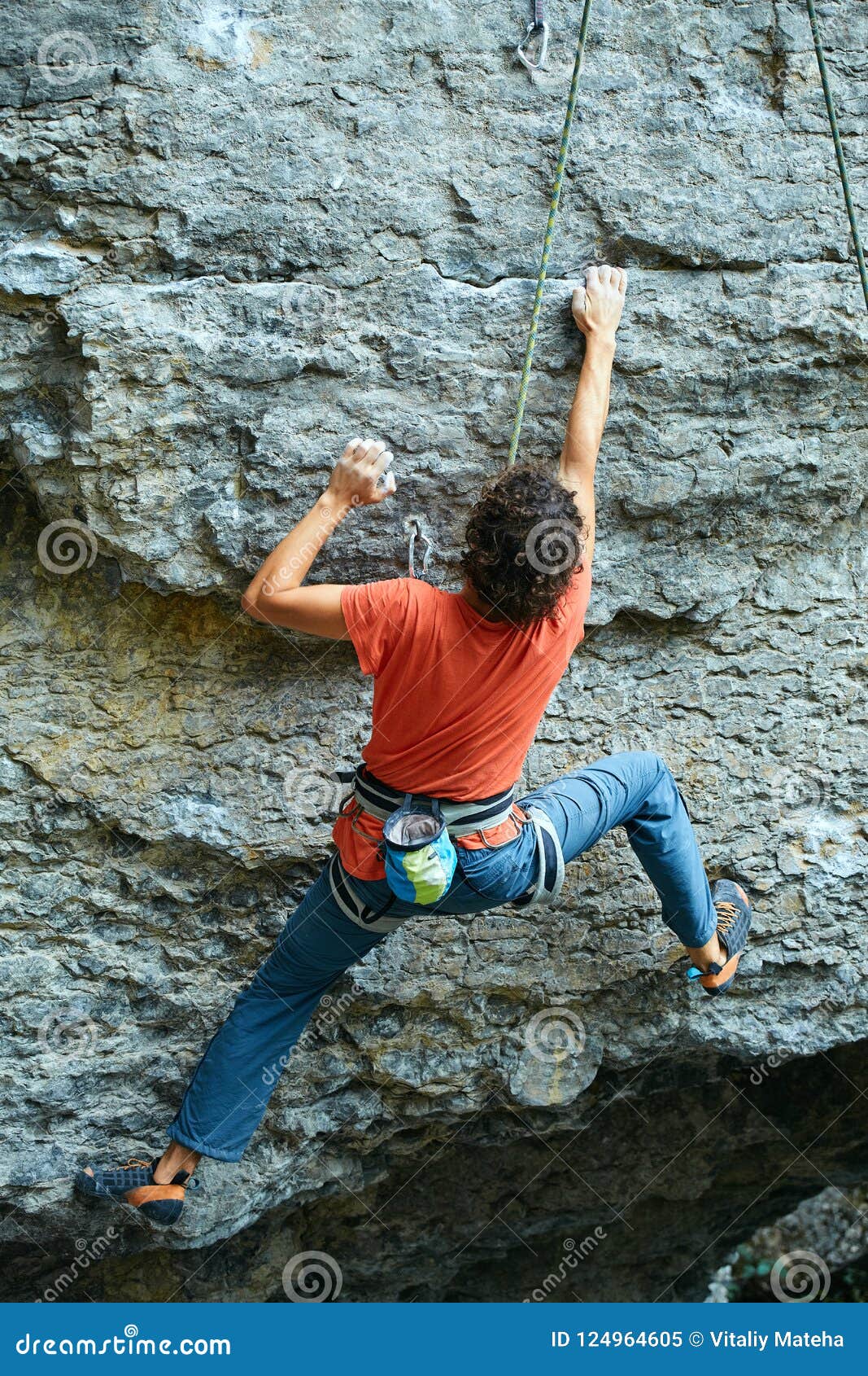 Man Rock Climber Climbing On The Cliff Stock Image Image Of Extreme