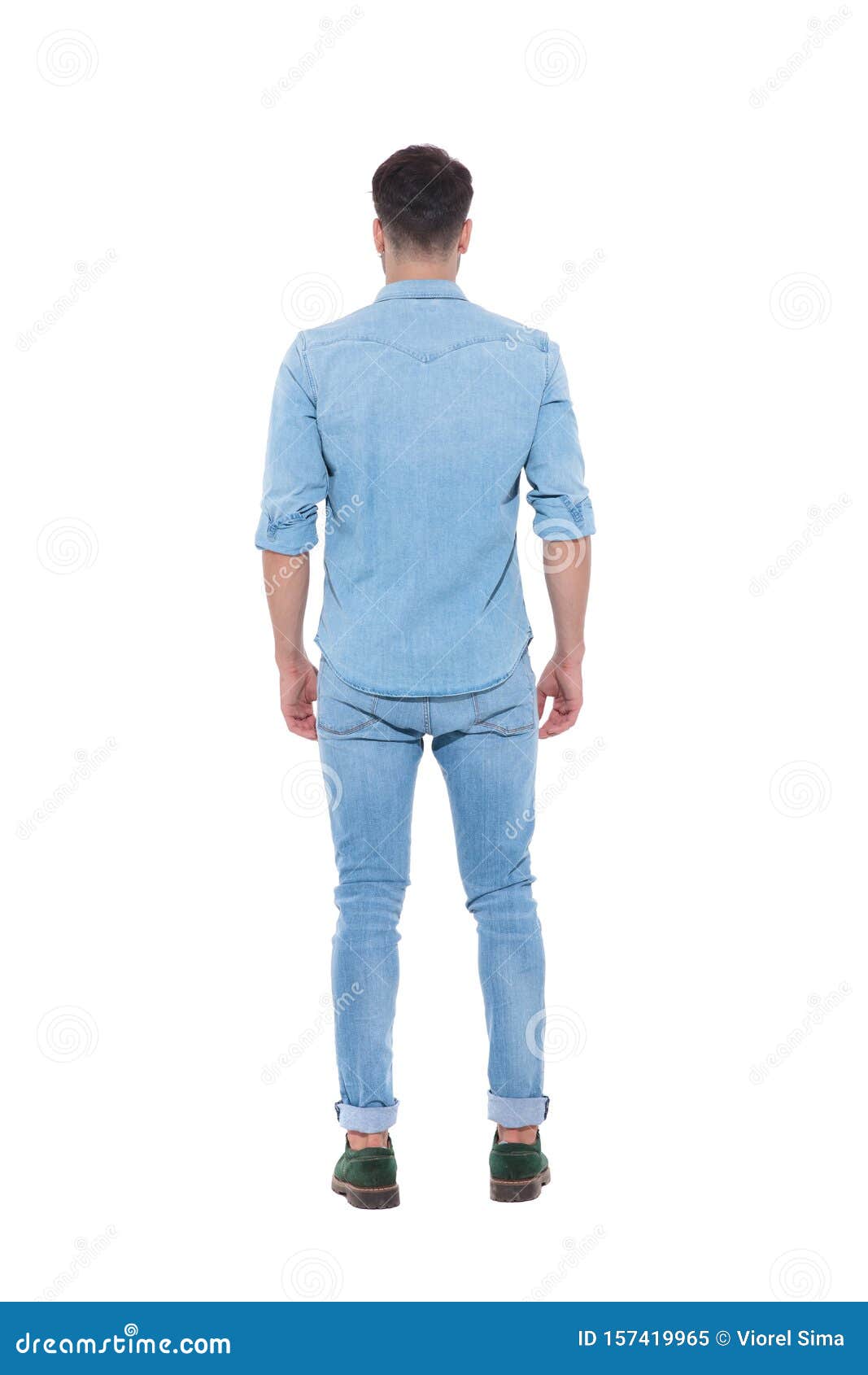 Back View of Young Man Wearing Denim Stock Image - Image of male ...