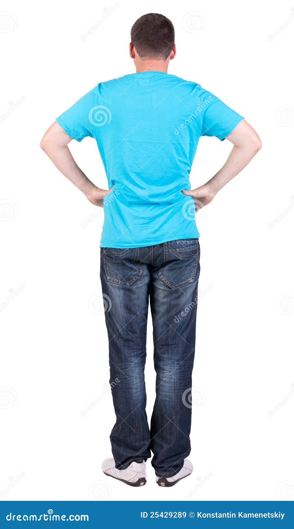 Download Back View Of Young Men In Blue T-shirt And Jeans. Stock ...