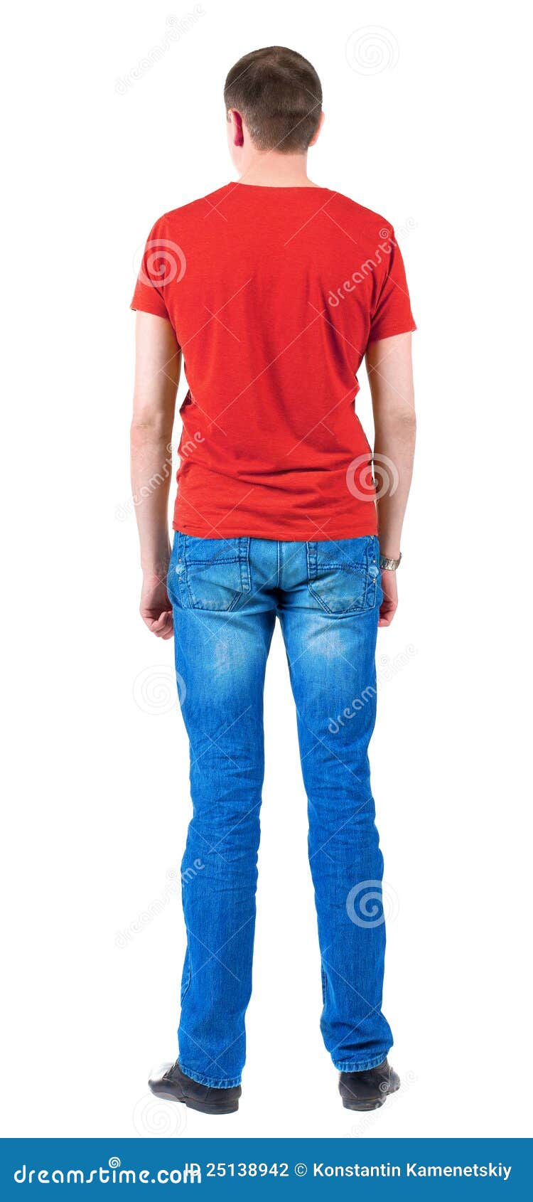 Download Back View Of Young Men In Orange T-shirt. Stock Photo ...