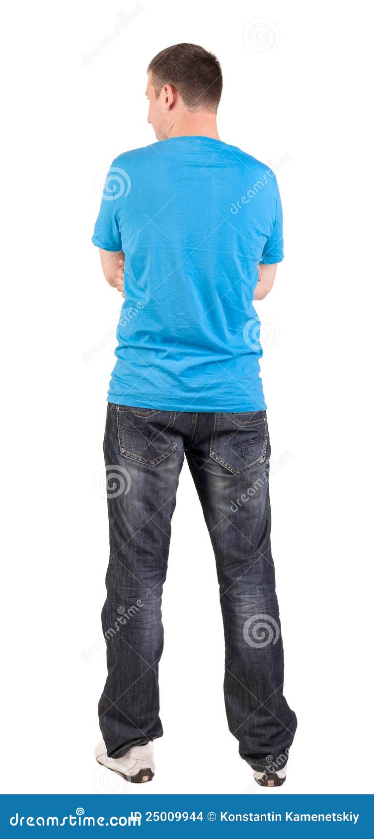 Download Back View Of Young Men In T-shirt And Jeans Stock Photo ...