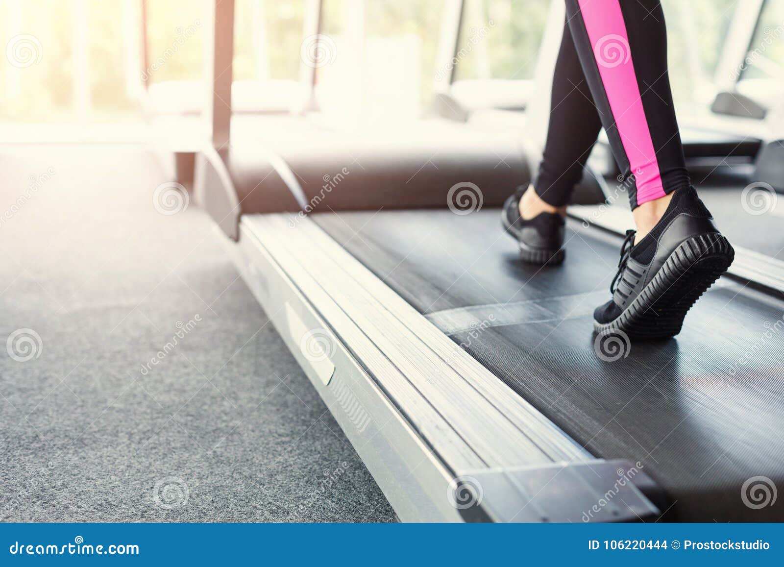 Woman S Feet On Treadmill In Fitness Club Healthy Lifestyle Stock