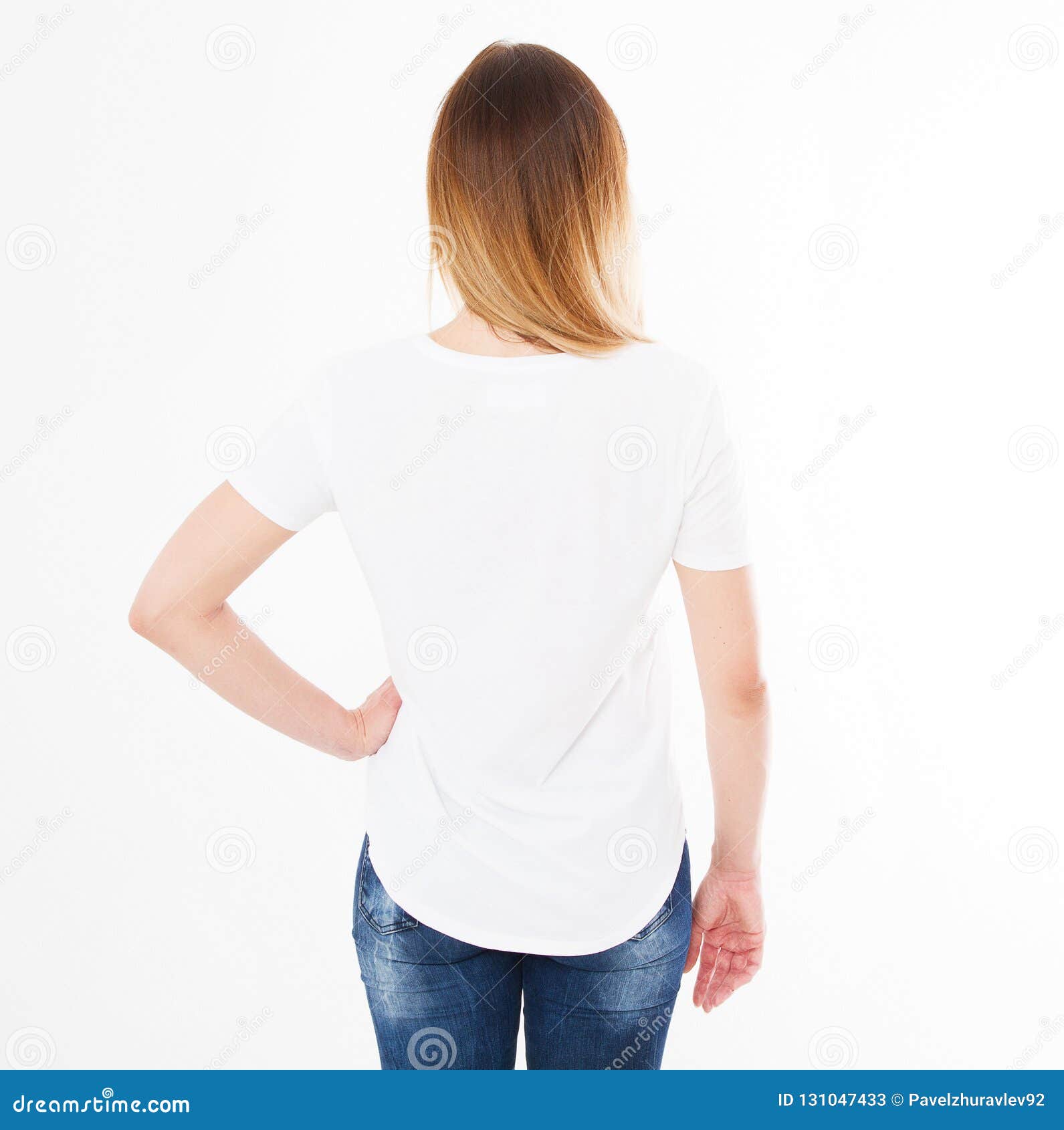 Download Back Views Of Girl In T Shirt On White Background. Mock Up ...