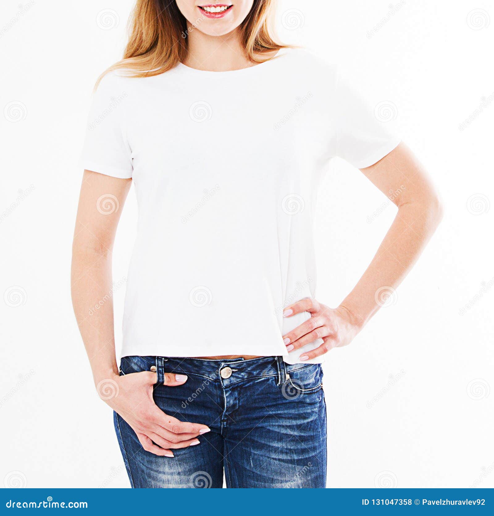 Download Back Views Of Smile Woman In Tshirt On White Background ...