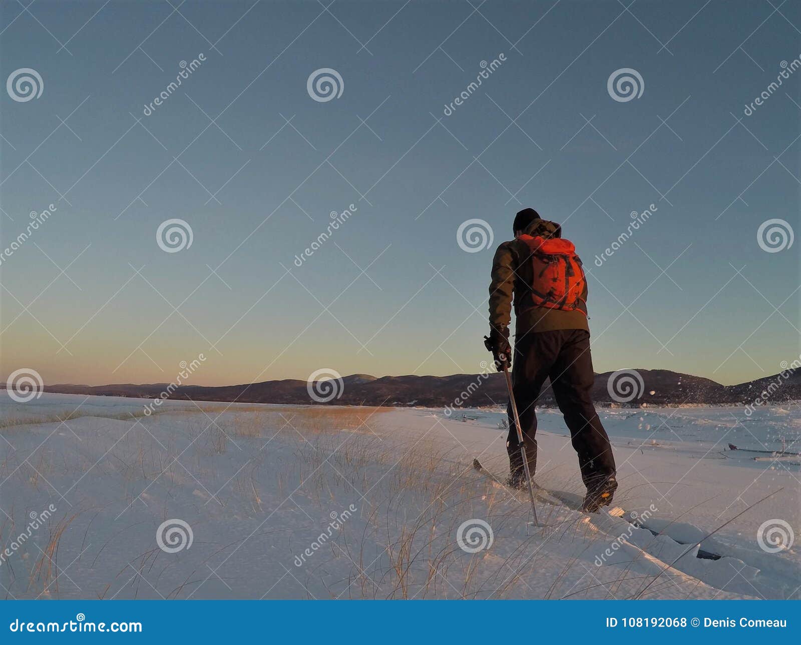 Backcountry Cross Country Skiing On A Cold Winter Morning Stock Photo
