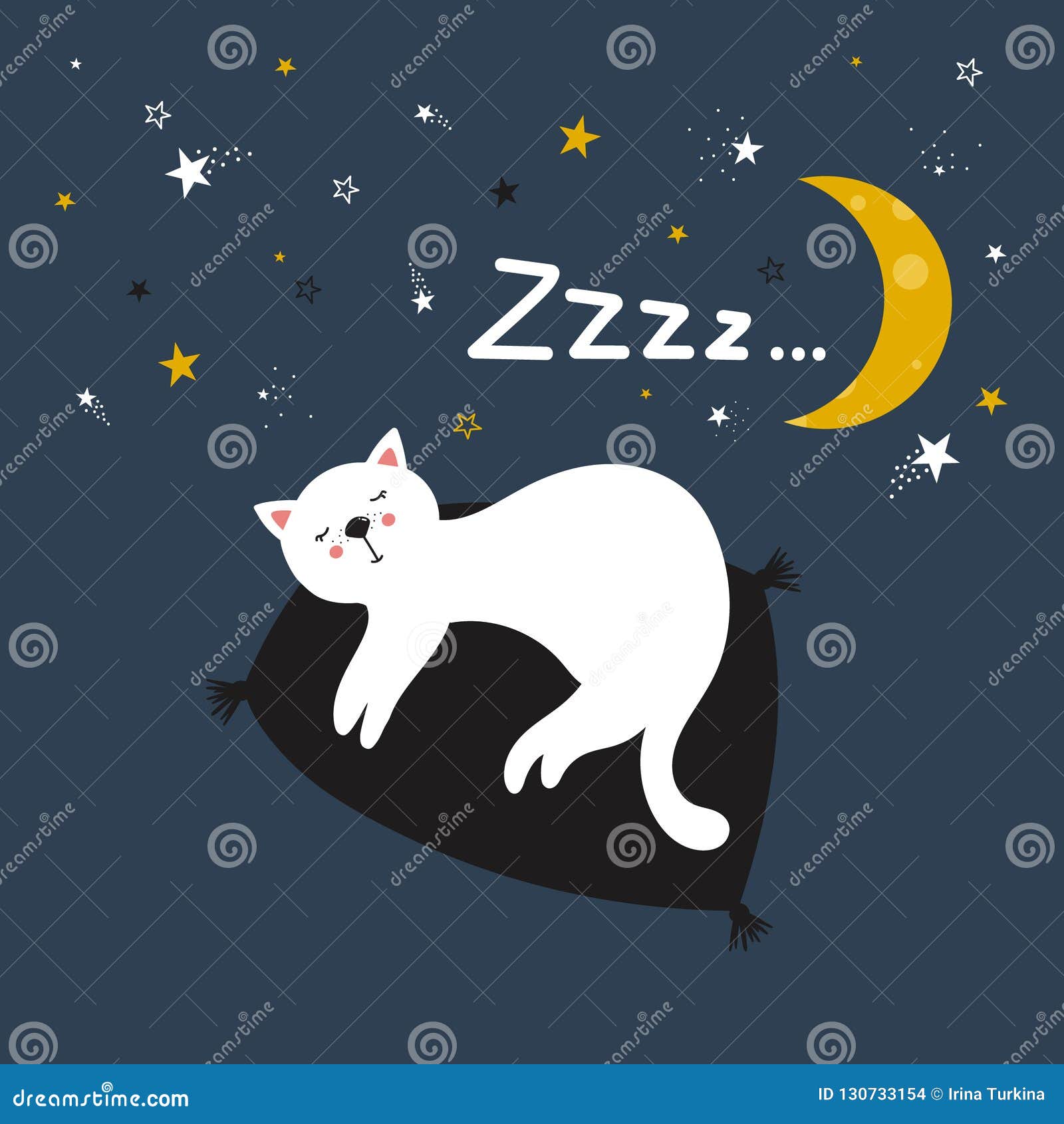 Backdrop with Cat, Moon, Stars and Text. Good Night Stock Vector ...