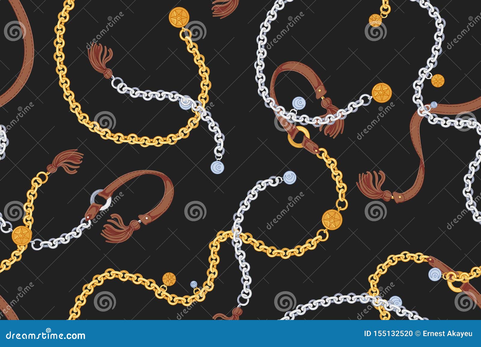 Backdrop with Elegant Golden and Silver Chain Belts with Charms and ...