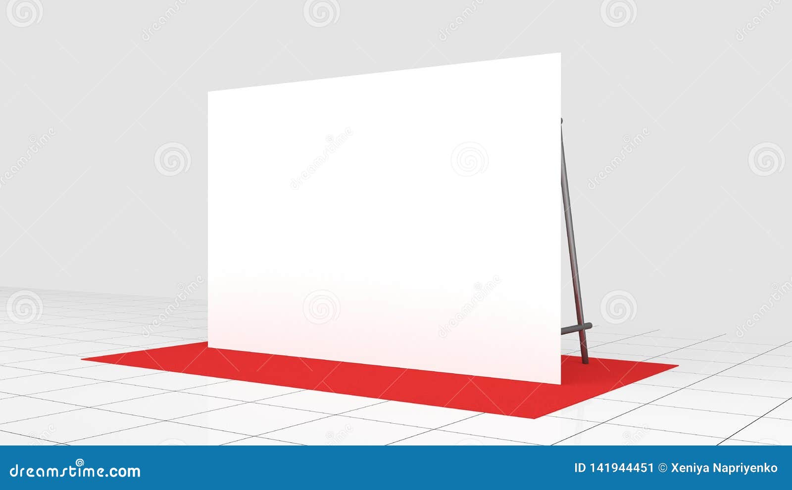 Download Backdrop, Press Banner 2x3 Meters With Red Carpit. 3d Render Template. Mockup Stock Image ...