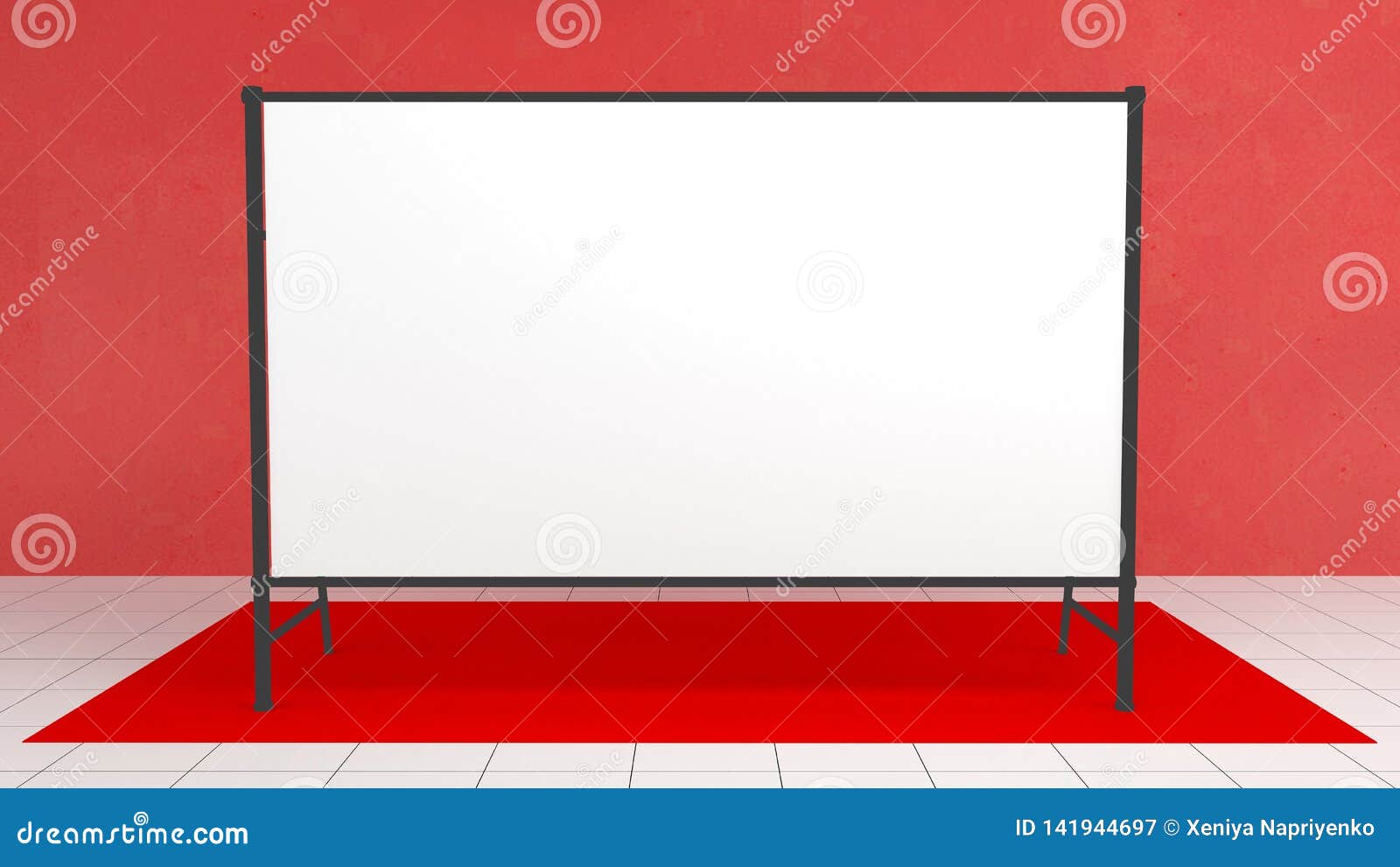Download Backdrop, Press Banner 2x4 Meters With Red Carpit. 3d Render Template. Mockup Stock Image ...