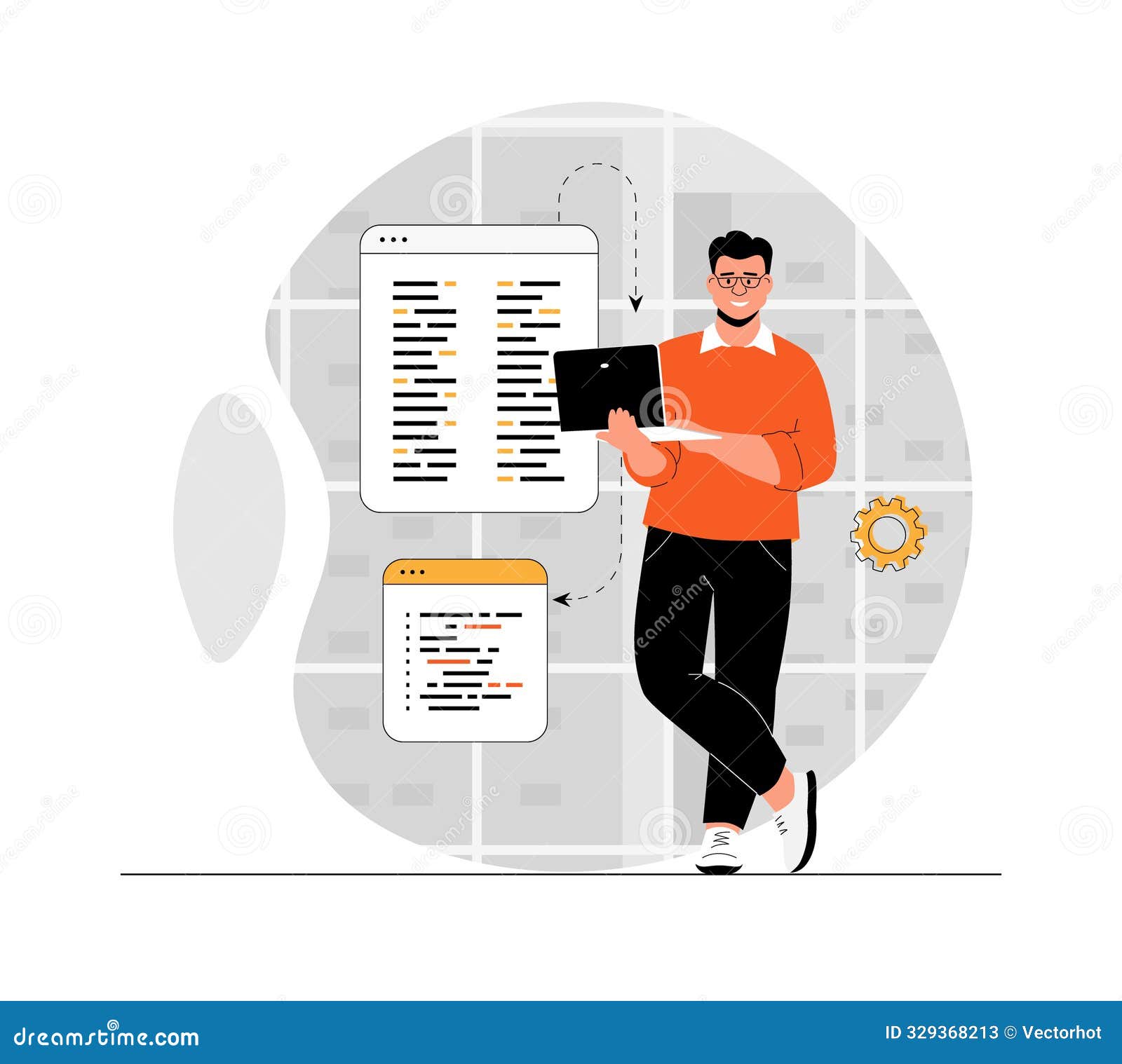 backend development and software programming. man working with program code at laptop, testing scripts and engineering