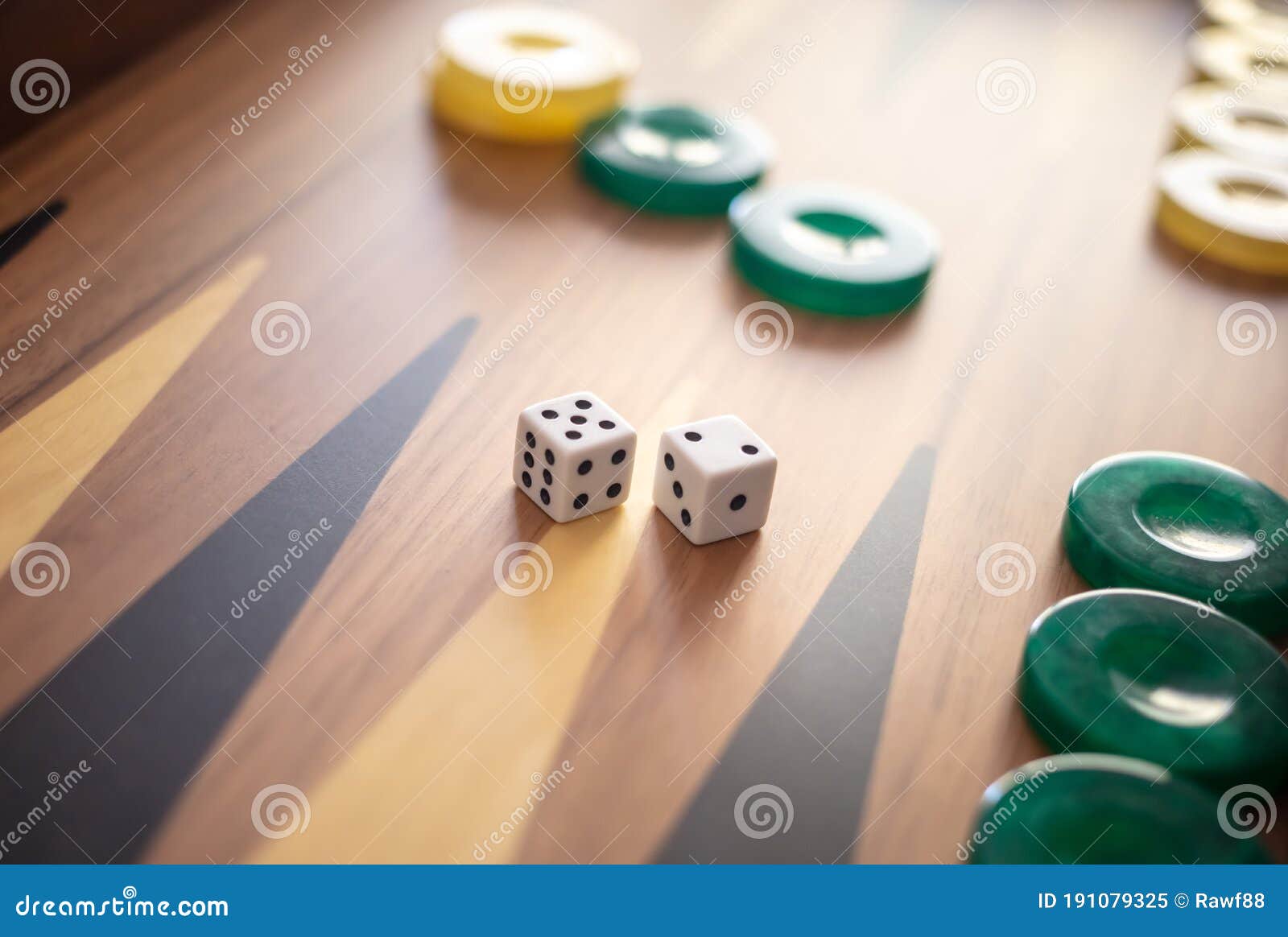 Backgammon, Dice and Chips Closeup on Game Board Stock Image - Image of 