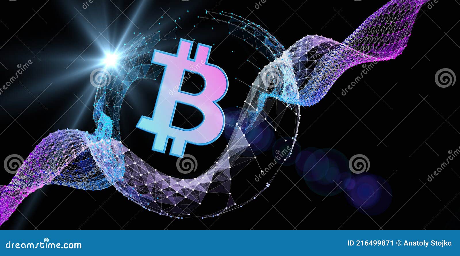 background abstract of poligonale wire grid, bitcoin and spot light. mining  banner technology for cryptocurrency. concept for