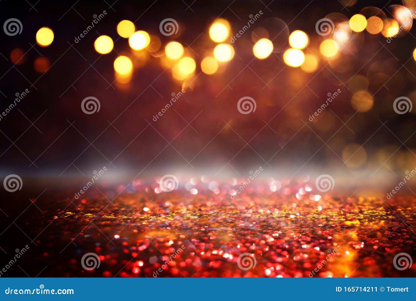 Background of Abstract Red, Gold and Black Glitter Lights. Defocused ...