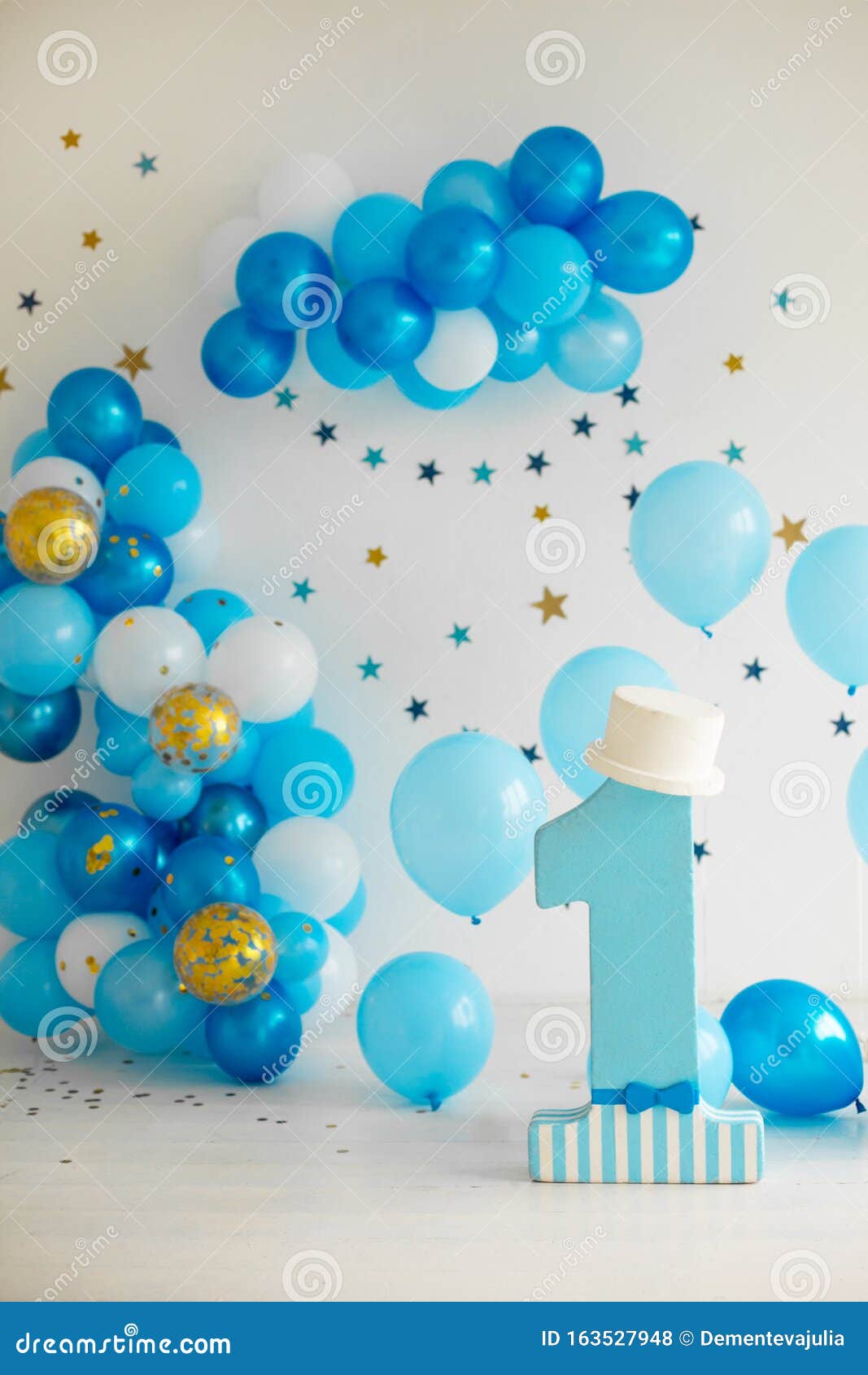 Background with Balloons for First Birthday Stock Photo - Image of blue,  greeting: 163527948