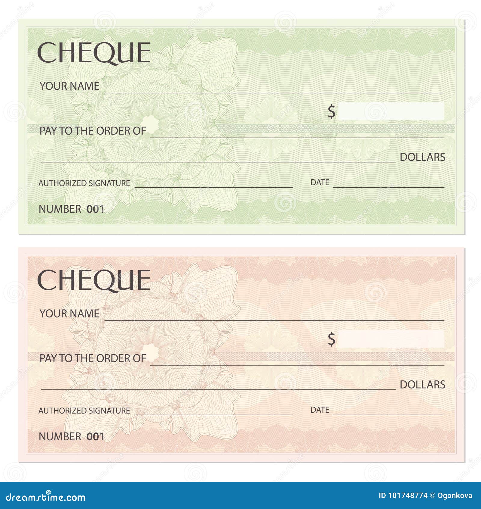 Check Cheque, Chequebook Template. Guilloche Pattern with Watermark ...