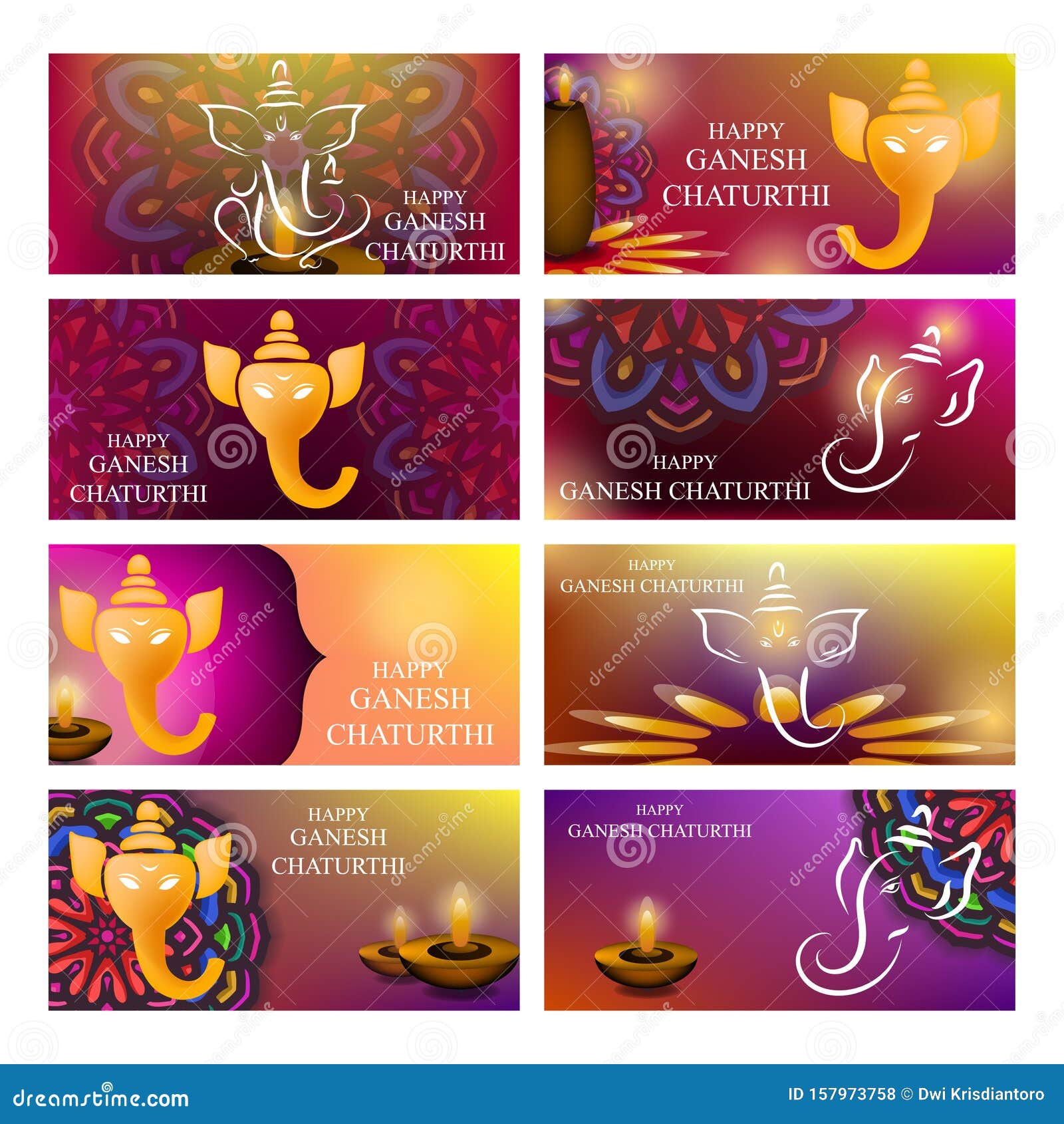 Background Banner Design of Ganesh Chaturthi Festival in Set Stock Vector -  Illustration of ganesha, background: 157973758