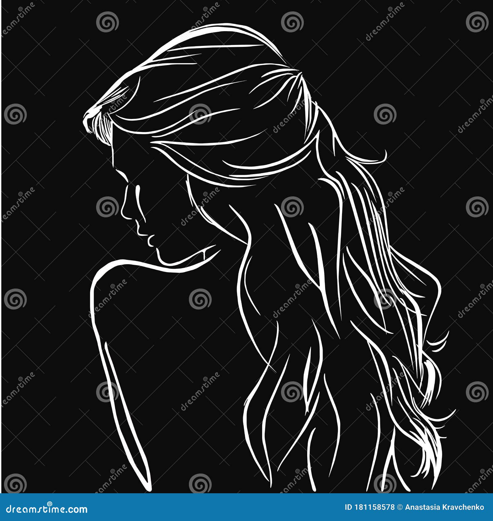 Background with Beautiful Back of Girl White Line on Black Logo Concept  Icon Nature Hair Stock Vector - Illustration of background, abstract:  181158578