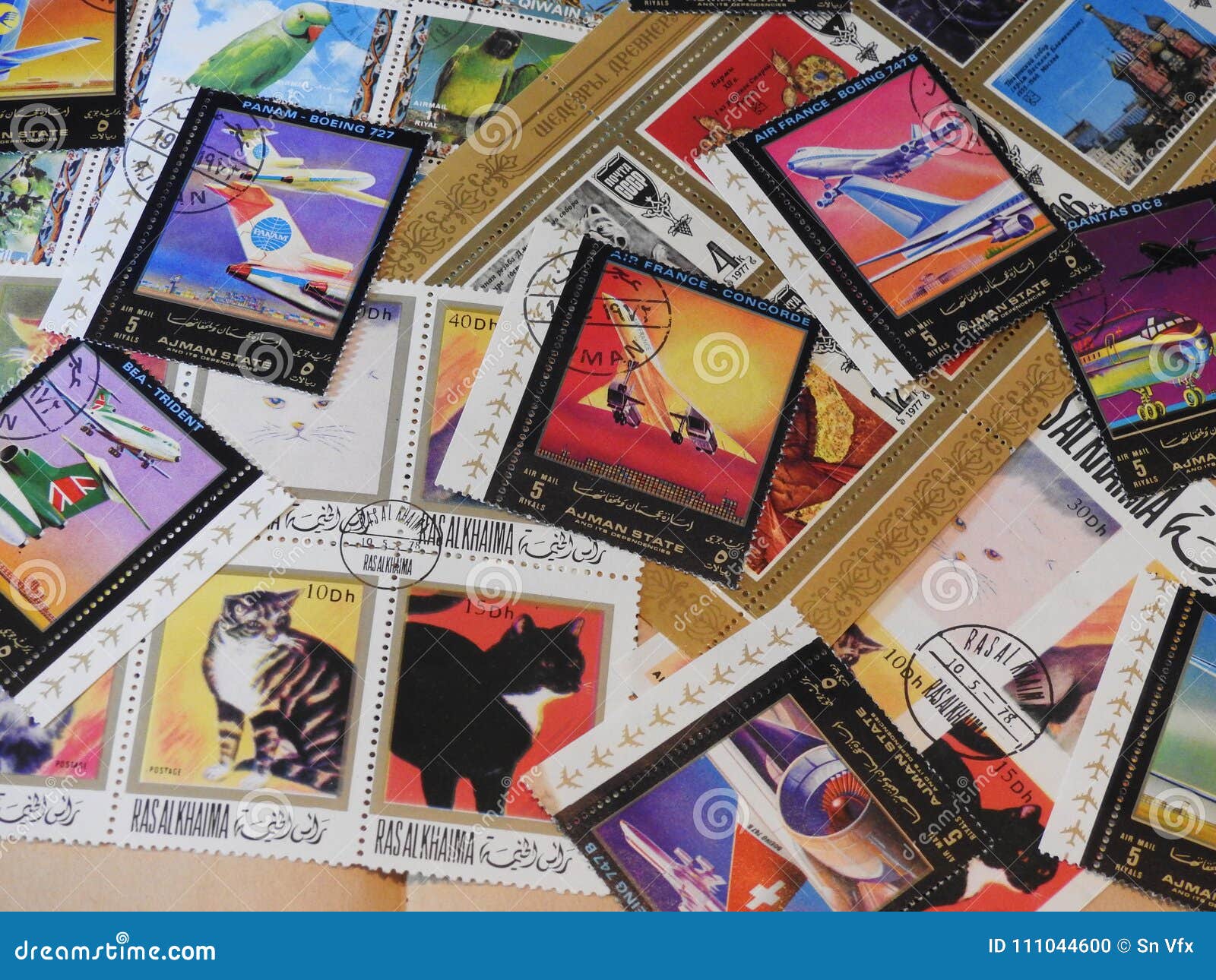 Background with Beautiful Postage Stamps Stock Photo - Image of stamps
