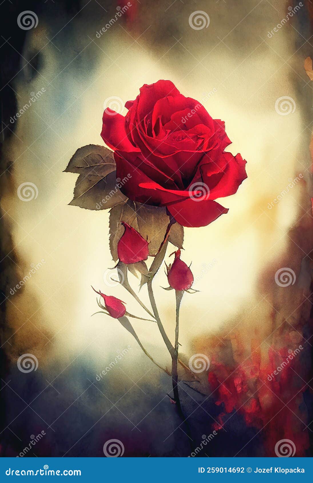 Background with Beautiful Watercolor Red Rose. Flower Background. Stock