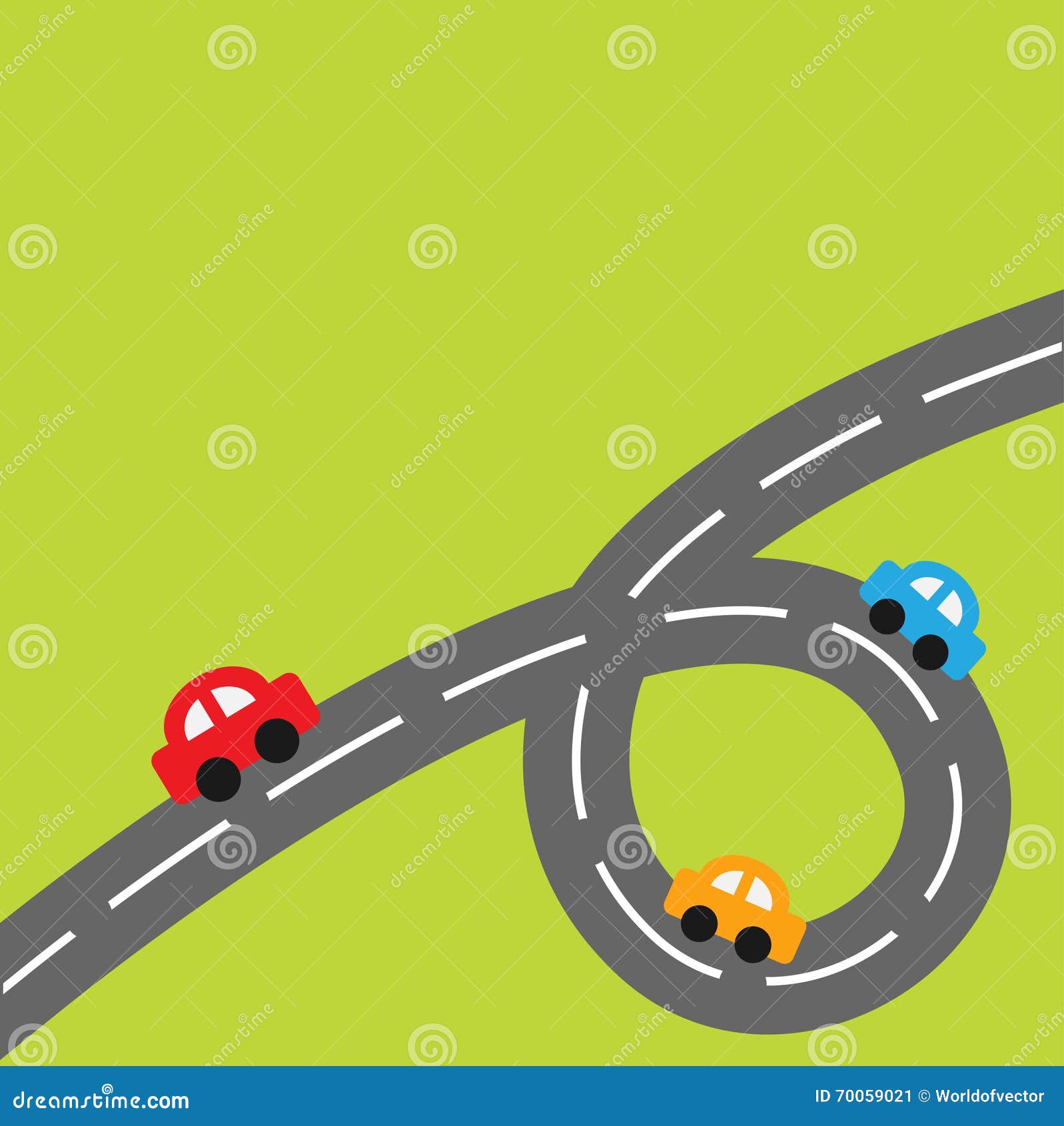 background with big loop road and cartoon cars