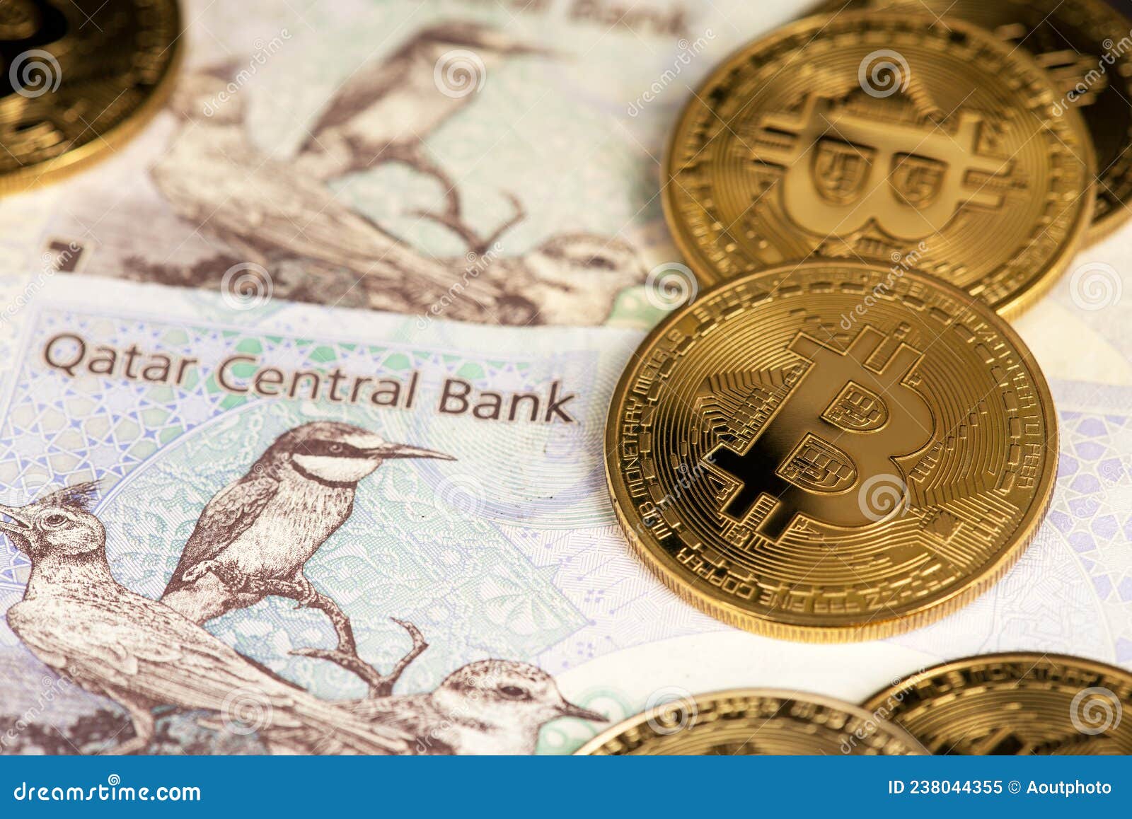 Background with Bitcoin Cryptocurrency Coins on Qatari Riyal. Virtual  Cryptocurrency Concept Stock Image - Image of invest, digital: 238044355