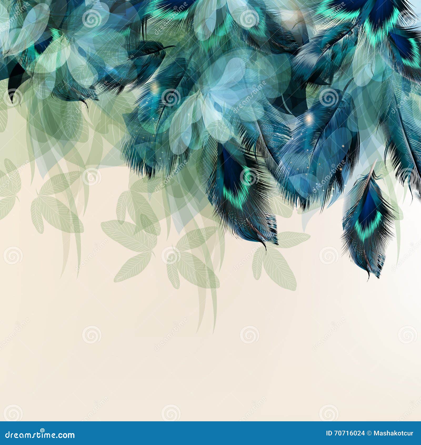 background with blue realistic feathers