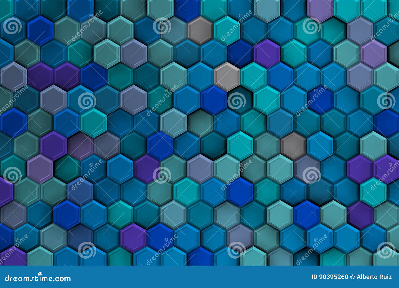 background of bluish 3d hexagons with relief and brights.