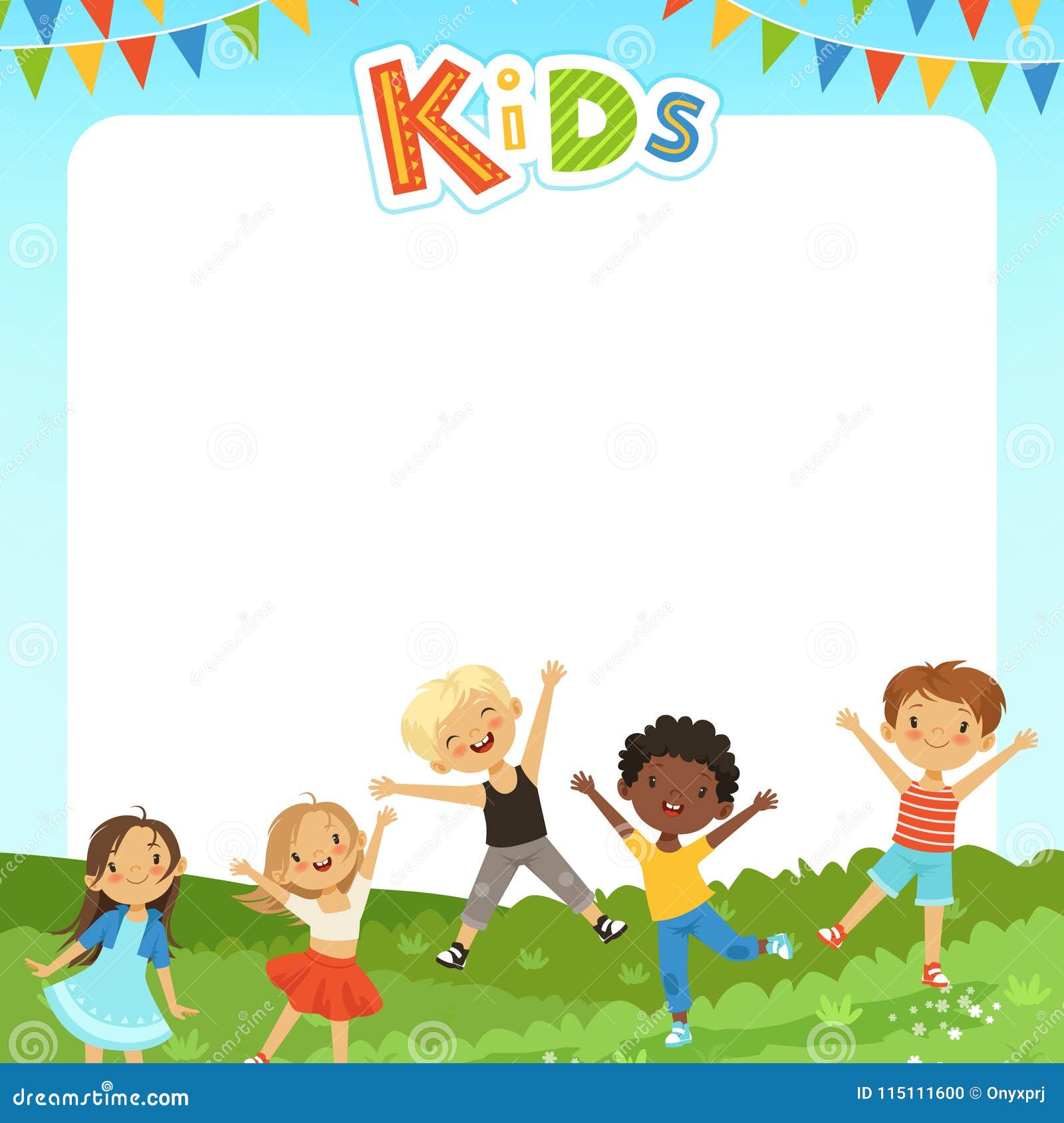 Background Cartoon Illustration with Different Kids and Empty Place for  Your Text Stock Vector - Illustration of jump, collection: 115111600