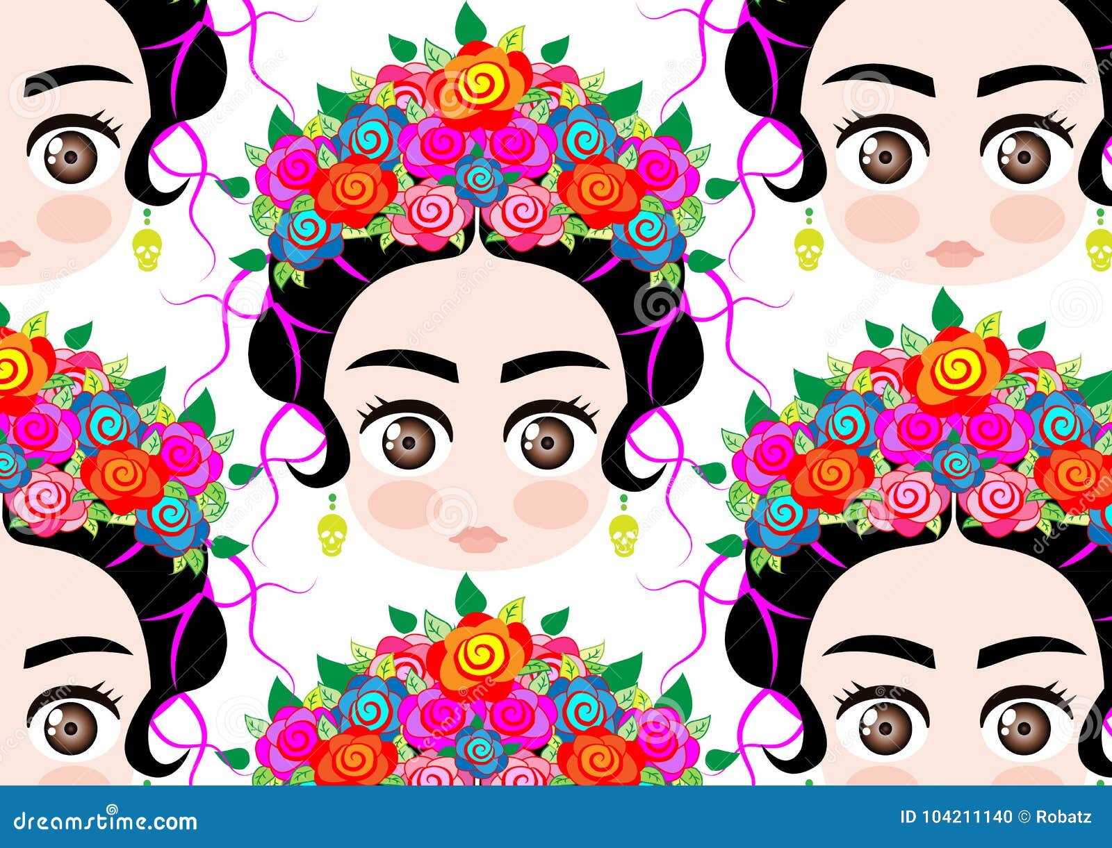 Background Cartoon Portrait, Emoji Baby Mexican Woman with Crown of ...